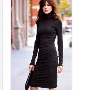 Moda International Black Merino Wool Ruched Turtleneck Sweater Dress  Size Small